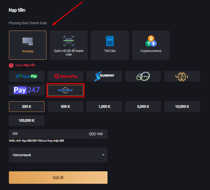 Gửi tiền bằng hình thức 1Clickpay