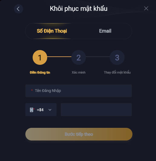 Khôi phục lại mật khẩu bằng số điện thoại hoặc Email