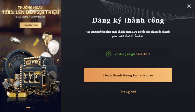 Xác nhận tạo tài khoản thành công