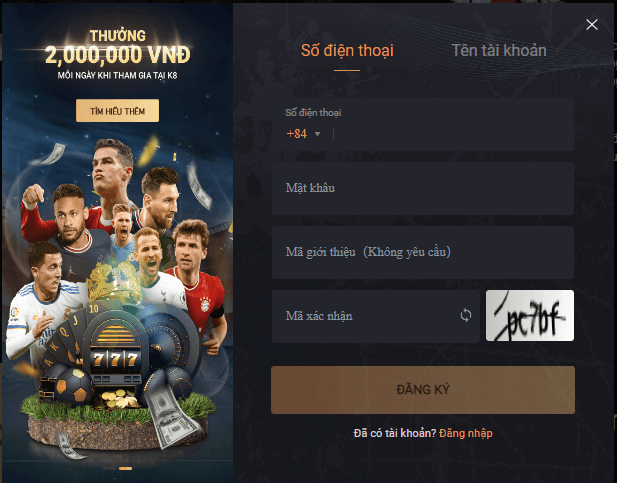đăng ký tài khoản bằng số điện thoại