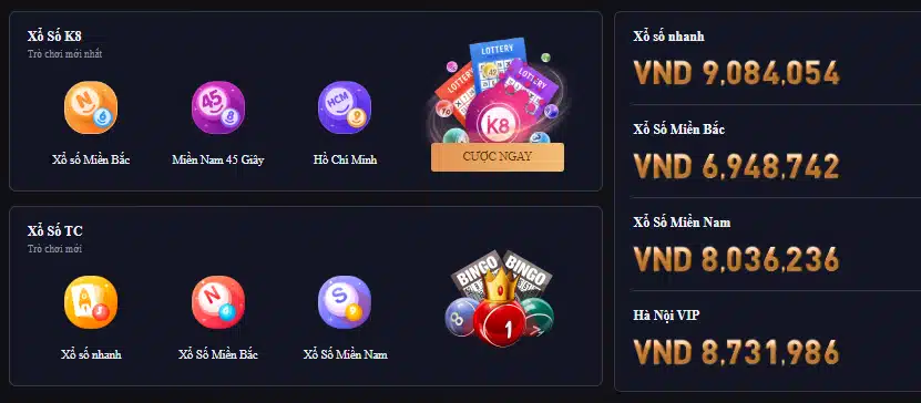 Sảnh xổ số k8