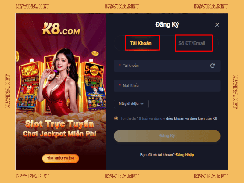 Đăng ký tài khoản k8