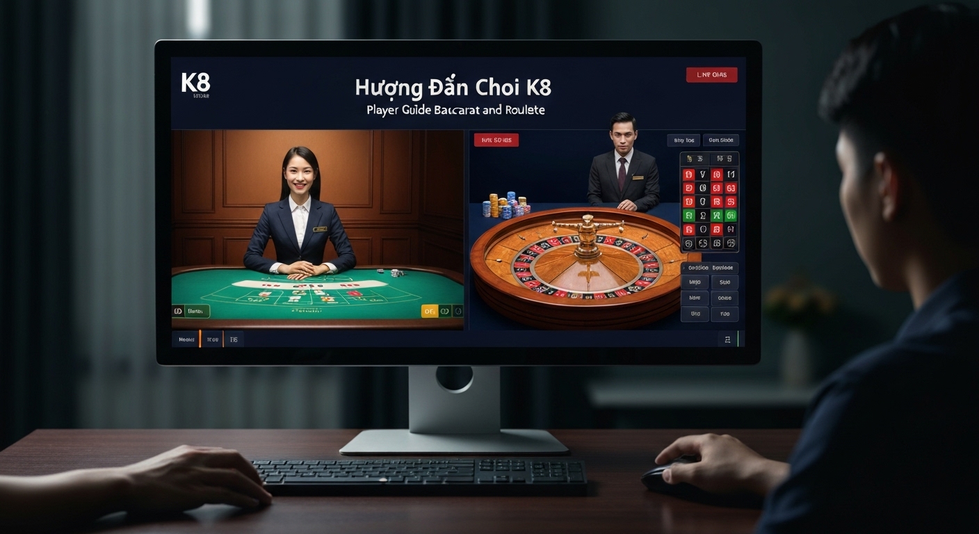 Sảnh casino trực tuyến K8 với các trò chơi Baccarat và Roulette hấp dẫn.