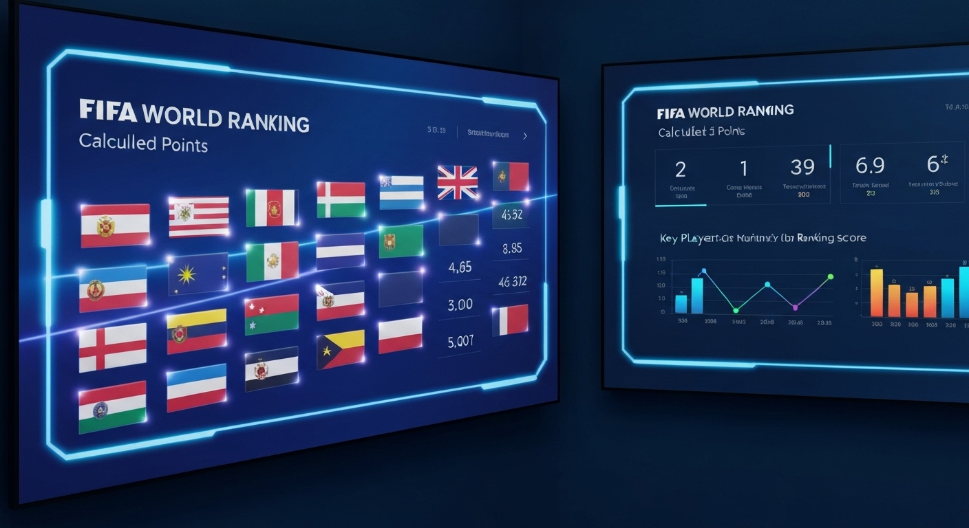 Bảng xếp hạng FIFA, minh họa cách các đội tuyển quốc gia được xếp hạng dựa trên thành tích và điểm số